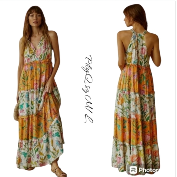 Pilyq Dresses & Skirts - PQ Swim x Anthropologie Floral Ruffle Tiered Maxi Dress Orange M/L